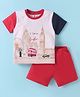 ToffyHouse Knit Half Sleeves T-Shirt & Shorts Set With London Print - Red