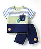 ToffyHouse Knit Half Sleeves Striped Cut & Sew T-Shirt & Shorts Set With Patch Detailing - Multicolor