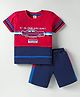 ToffyHouse Knitted Half Sleeves Cut & Sew T-Shirt & Shorts Set with Car Patch & Tape Detailing - Red