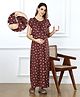 Bella Mama Cotton Knit Half Sleeves Floral Printed Maternity Nursing Nighty - Maroon