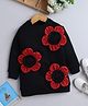 NAVKIYA G Fleece Full Sleeves Flowers Applique Detailed Sweatshirt Dress - Black