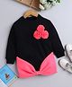 NAVKIYA G Fleece Full Sleeves Flowers & Bow Applique Detailed Sweatshirt Dress - Black