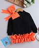 NAVKIYA G Fleece Full Sleeves Ruffled & Bow Applique Detailed Sweatshirt Dress - Black