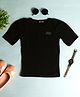 PURPLE UNITED KIDS Poplin Half Sleeves Stones Embellished Brand Logo Designed Ribbed Top - Black