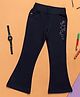PURPLE UNITED KIDS Cotton Stones Embellished Stars Designed Bell Bottom Trousers - Navy Blue