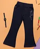 PURPLE UNITED KIDS Cotton Stones Embellished Stars Designed Bell Bottom Trousers - Navy Blue