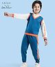 Arias Cotton Loop Knit Full Sleeves Hooded Sweatshirt & Joggers Set With Text Print - Blue & White