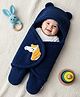 ZOE Super Soft Hooded Wearable Blanket Cum Wrapper with Unicorn Patch - Navy Blue (Color May Vary) | Lightweight | Easy to Wear| Soft & Comfortable| New Born Gifting Option| Warm & Cozy