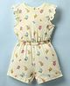 ToffyHouse Single Jersey Knit Frill Sleeves Jumpsuits with Floral Print - Lemon Yellow