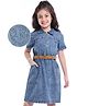 Hola Bonita Cotton Woven Half Sleeves Denim Dress With Collar - Blue