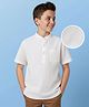 Pine Kids Linen Woven Half Sleeves Solid Colour Shirt With Mandarin Collar - White