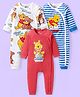 Babyhug Interlock Knit Full Sleeves Front Open Rompers with Winnie the Pooh Graphics & Stripes Pack of 3 - Red White & Blue