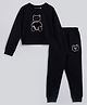 Tiara Interlock Full Sleeves Teddy Bear Designed Sweatshirt With Joggers Set - Black