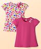 Babyhug Single Jersey Knit Half Sleeves Frock with Floral & Heart Print Bow Applique Pack of 2 - Dark Pink & White