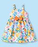 Babyhug Single Jersey Knit Sleeveless Frock with Floral Print & Bow Applique - Yellow & White