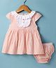 ToffyHouse Cotton Woven Half Cap Sleeves Striped Frock with Bloomer - Orange