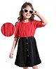 Hola Bonita Knit Half Sleeves Solid Dress In Dobby Fabric - Red