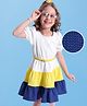 Hola Bonita Knit Half Sleeves Dress With Cut & Sew Design - White Yellow & Navy Blue