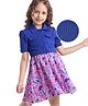 Hola Bonita Woven  Half Sleeves Jacket In Textured Fabric & Frock with Leaves Print - Royal Blue