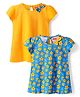Babyhug Single Jersey Knit Half Sleeves Dresses with Floral Print & Bow Applique Pack of 2 - Yellow & Blue