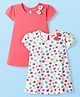 Babyhug Single Jersey Knit Half Sleeves Solid & Heart Printed Dresses With Bow Applique Pack of 2 - White & Dark Pink