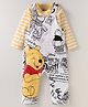 Babyhug Disney Single Jersey Knit Dungaree & Full Sleeves Striped T-Shirt With Winnie The Pooh Graphics - White & Yellow