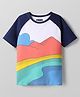 Pine Kids Cotton Knit Half Raglan Sleeves T-Shirt with Mountain Print - White