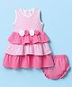 Babyhug Single Jersey Knit Sleeveless Layered Frock With Bloomer & Floral Applique - Pink
