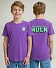 Pine Kids Marvel Single Jersey Knit Half Sleeves Drop Shoulder T-Shirt With Hulk Graphic And Badge Detailing - Purple