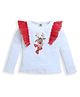 ZIP ZAP ZOOP Cotton Christmas Theme Full Sleeves Reindeer Embroidered Top - White