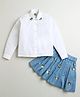 ZIP ZAP ZOOP Cotton Full Sleeves Floral Applique Detailed Shirt & Coordinating Skirt Set - White & Blue