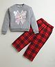 ZIP ZAP ZOOP Cotton Full Sleeves Sequins Embellished Butterfly Designed Winter Sweatshirt With Checks Pant Set - Grey & Red