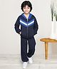 ZIP ZAP ZOOP Cotton Full Sleeves Cut & Sew Hoodie With Solid Track Pants Set - Blue & White