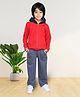 ZIP ZAP ZOOP Cotton Full Sleeves Cut & Sew Hoodie With Solid Track Pants Set - Red & Grey