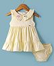ToffyHouse Cotton Woven Sleeveless Peter Pan Collared Frock with Bloomer & Text Embroidery - Yellow