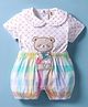 ToffyHouse Cotton Woven Half Sleeves Checks & Hearts Printed Romper With Bear Patch -Multi Colour