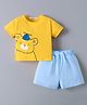 Mark & Mia Cotton Short Sleeves T-Shirts & Shorts with Teddy Print - Yellow & Light Blue