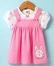 ToffyHouse Woven Frock & Half Sleeves Inner Tee With Bunny Print - Pink & White