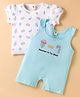 ToffyHouse Cotton Woven Dungaree Style Romper & Half Sleeves T-Shirt With Candy Print & Embroidery - Sea Green