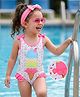 Mark & Mia Sleeveless V Cut Swimsuit  & Head Band with Frill Detailing & Ice Cream Print - White