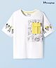 HoneyHap Disney Terry Knit Drop Shoulder Sleeves T-Shirt With Mickey & Friends Front & Back Print With Pocket Detailing - White