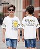 HoneyHap Disney Terry Knit Drop Shoulder Sleeves T-Shirt With Mickey & Friends Front & Back Print With Pocket Detailing - White