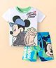 Babyhug Disney Single Jersey Knit Half Sleeves T-Shirt & Shorts Set With Mickey Mouse & Camouflage Graphics - White & Blue