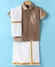 Dapper Dudes Half Sleeves Solid Shirt With Mundu & Angavastram Set - Khaki