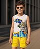 Ollington St. 100% Cotton Knit Sleeveless T-Shirt With Text Print & Shorts - White & Yellow