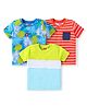 Babyhug Cotton Knit Half Sleeves T-Shirts With Stripes & Tropical Print Pack Of 3 - Red & Blue