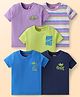 Babyhug Cotton Knit Half Sleeves T- Shirts With Stripes & The Beach Calling Text Print Pack Of 5 - Lilac Navy Blue & Green