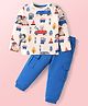Babyhug Terry Knit Full Sleeves T-Shirt & Joggers Set with Vehicle Print - Blue