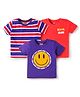 Babyhug Cotton Knit Half Sleeves T-Shirts with Stripes & Smiley Graphics Pack of 3 - Purple & Red