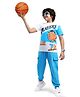 OLLINGTON ST. Cotton Knit Half Sleeves Basketball Printed T-Shirt & Cargo Joggers - White & Blue